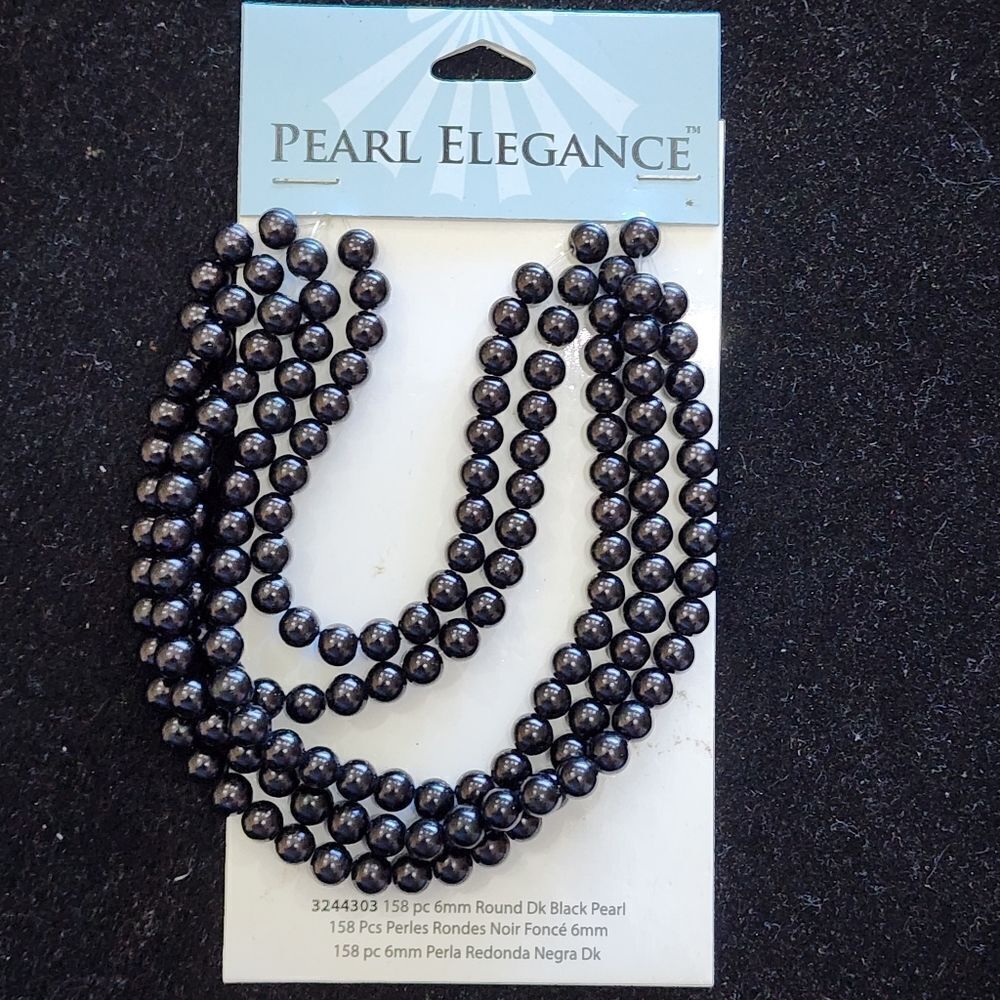 NWT Pearl Elegance 158 6mm Round Black Glass Pearl Beads